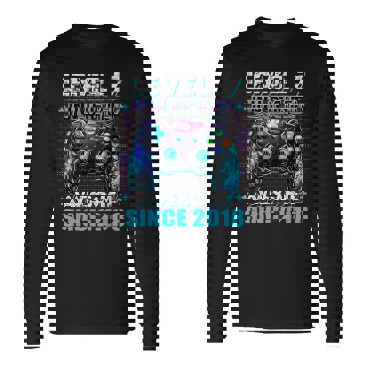 7Th Birthday Boy Level 7 Gamer 7 Year Video Game Party Long Sleeve T-Shirt
