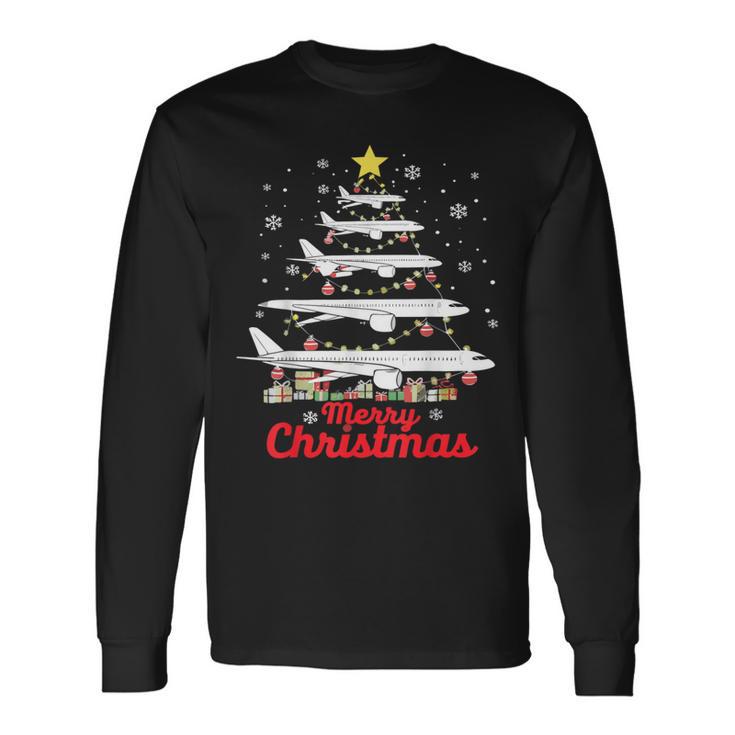 Aeroplane Christmas Tree Merry Christmas Most Likely Pilot Langarmshirts Geschenkideen