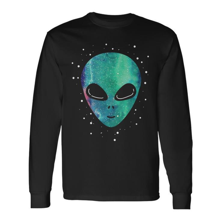 Alien Head Starry Night Sky Fun Langarmshirts Geschenkideen