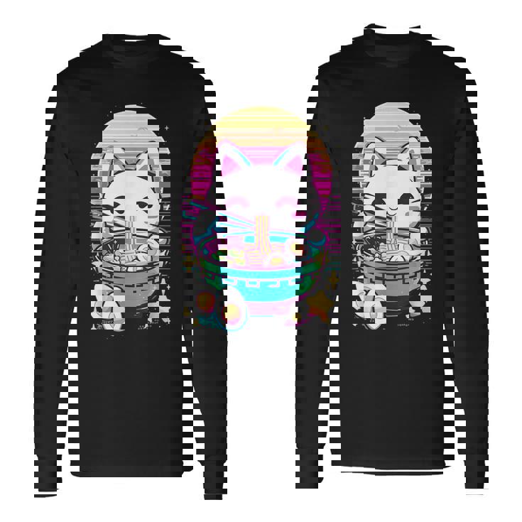 Anime Cat Eating Ramen Japanese Ramen Cat Japan Long Sleeve T-Shirt