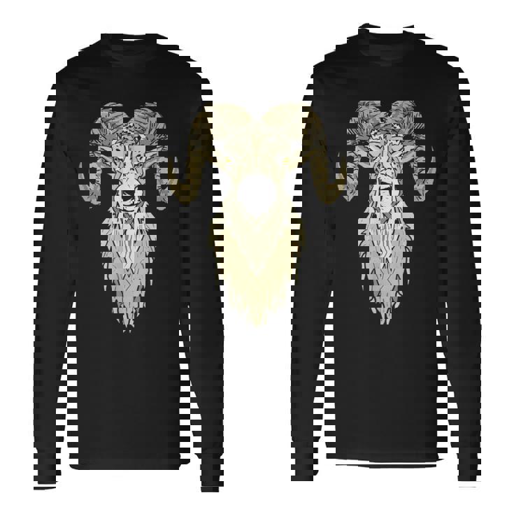 Artistic Big Horn Sheep Ram Head Sketch Graphic Long Sleeve T-Shirt