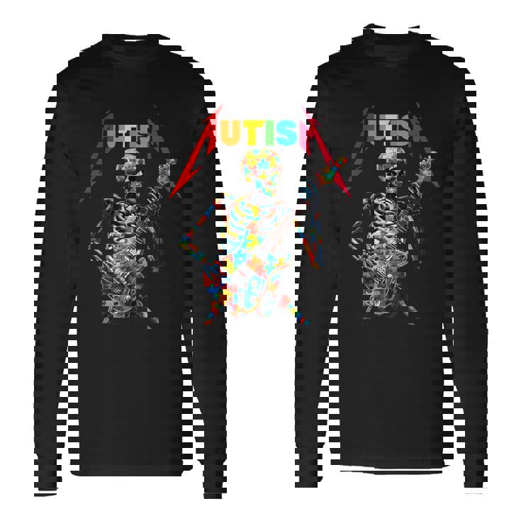 Autism Skeleton Guitar Player Rock Music Autism Awareness Long Sleeve T-Shirt