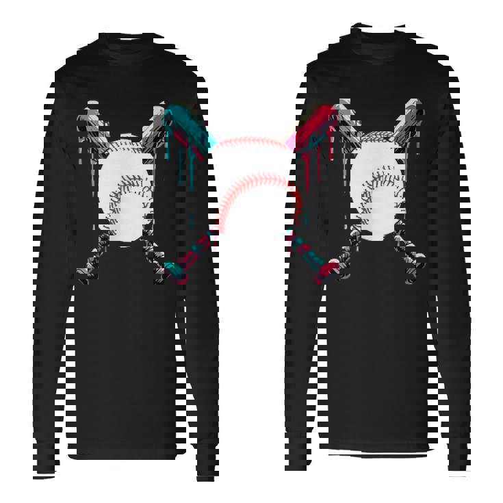 Baseball Bat Drip With Melting Ice Cream Drippy Pocket Long Sleeve T-Shirt