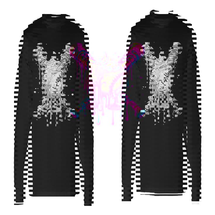 Baseball Drip For Boys Ice Cream Drip Youth Baseball Bats Long Sleeve T-Shirt