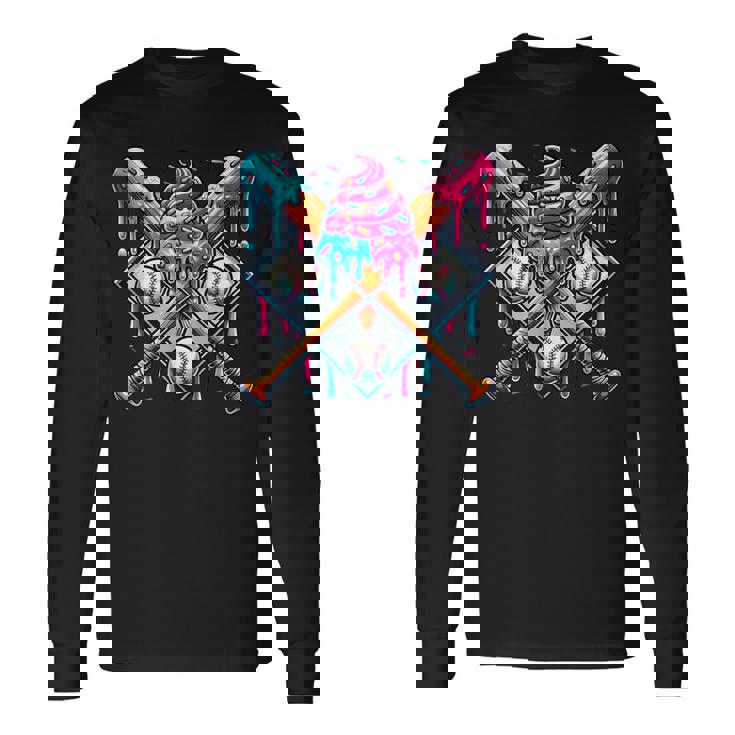 Baseball Drip For Boys Ice Cream Drip Youth Boys Baseball Long Sleeve T-Shirt