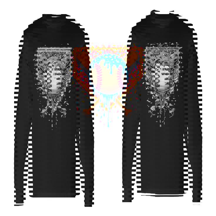 Baseball Drip Home Plate Fun Baseball Apparel For Boys Long Sleeve T-Shirt