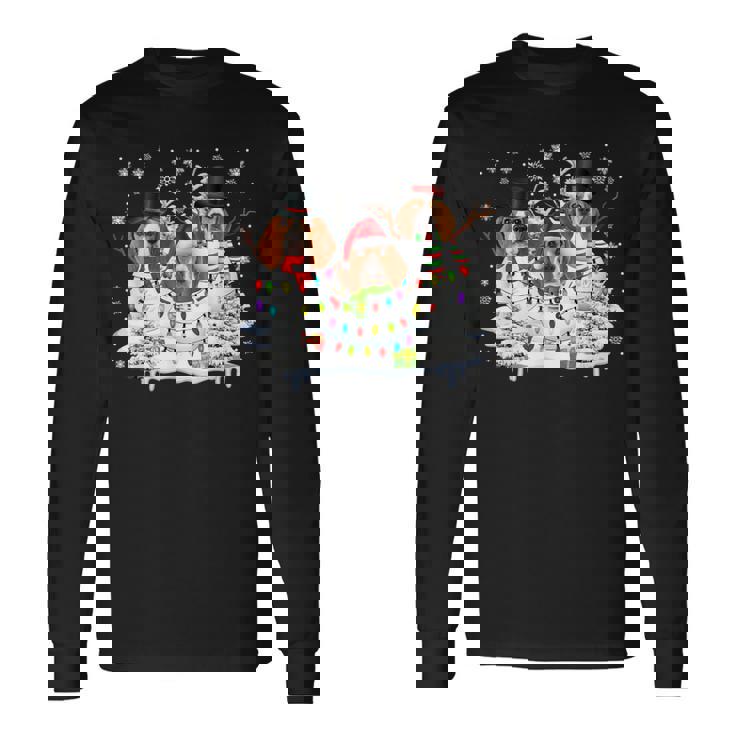 Beagles In Snowman Christmas Lights Snowman Santa Beagle Dog Long Sleeve T-Shirt