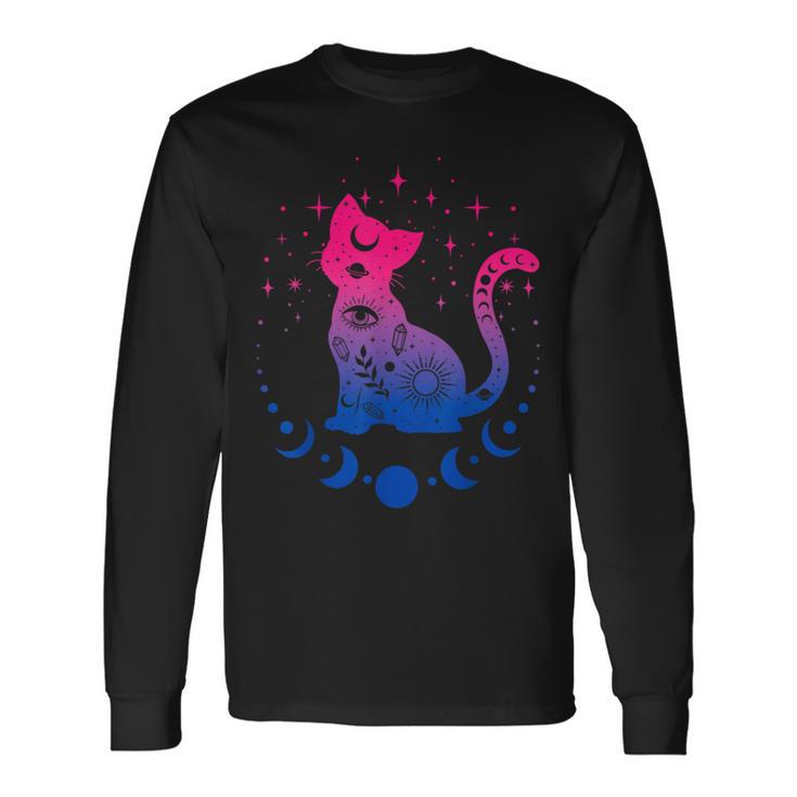 Bisexual Astrology Cat Colours Of Bi Pride Flag Langarmshirts Geschenkideen