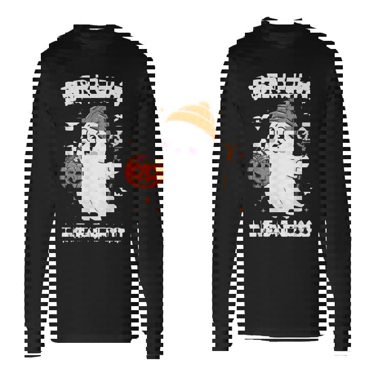 Bruh Ghost Halloween Shirt Boo Pumpkin Boys Kids Toddler Long Sleeve T-Shirt