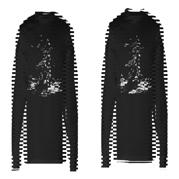 Bruja Con Escoba En El Fuego Hechizo Brujas Magia Culto A La Bruja Camiseta de manga larga