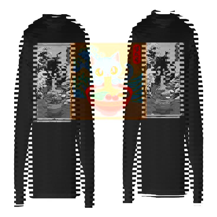 Cat Anime Kawaii Cat Ramen Japanese Graphic Long Sleeve T-Shirt