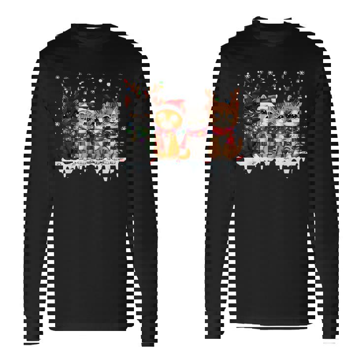 Cat Christmas Light Reindeer Santa Christmas Cat Lover Long Sleeve T-Shirt Gifts ideas