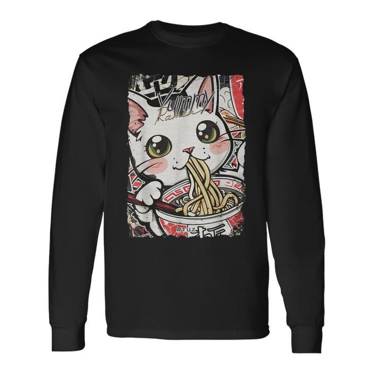 Cat Ramen Noodle Japanese Anime Manga Ramen Kawaii Cat Langarmshirts Geschenkideen