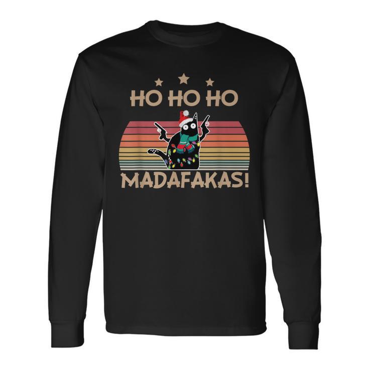 Catintage Pew Pew Madafakas Cat Ho Ho Ho Christmas Langarmshirts Geschenkideen