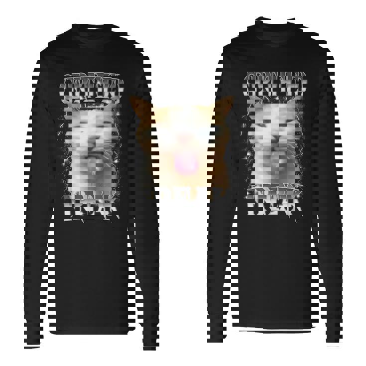 Certified Freak Eat Cement Cursed Silly Cat Meme Long Sleeve T-Shirt