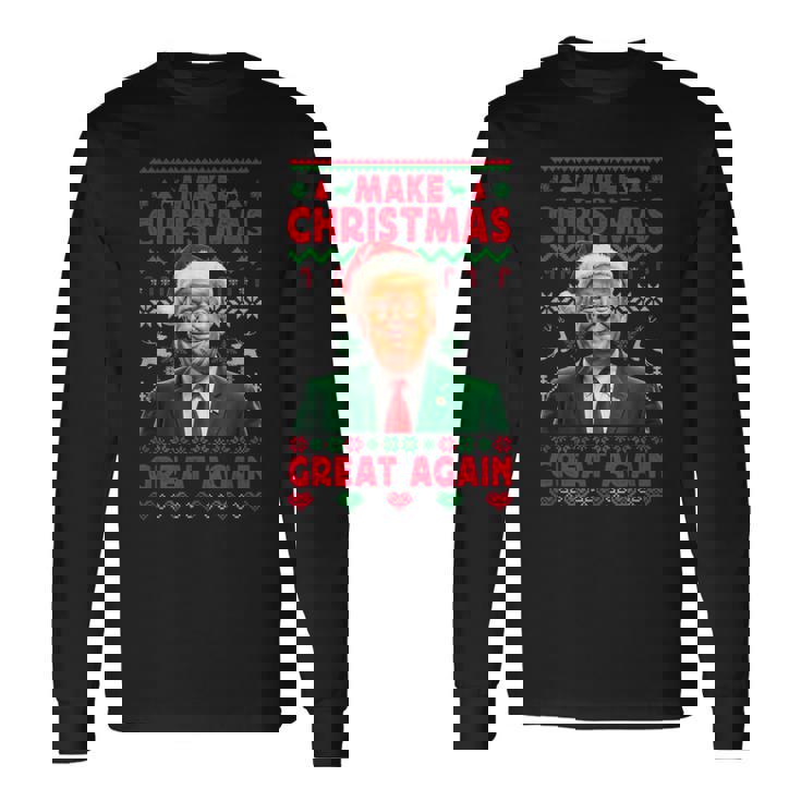 Make Christmas Great Again Santa Trump Christmas Ugly Camiseta de manga larga