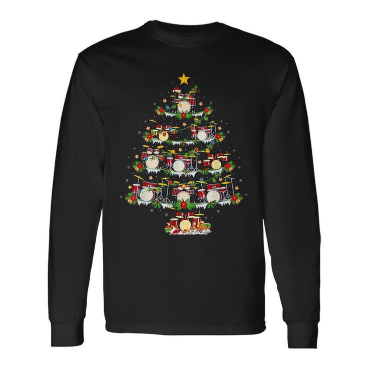 Christmas Lights Santa Drummer Christmas Tree Langarmshirts Geschenkideen