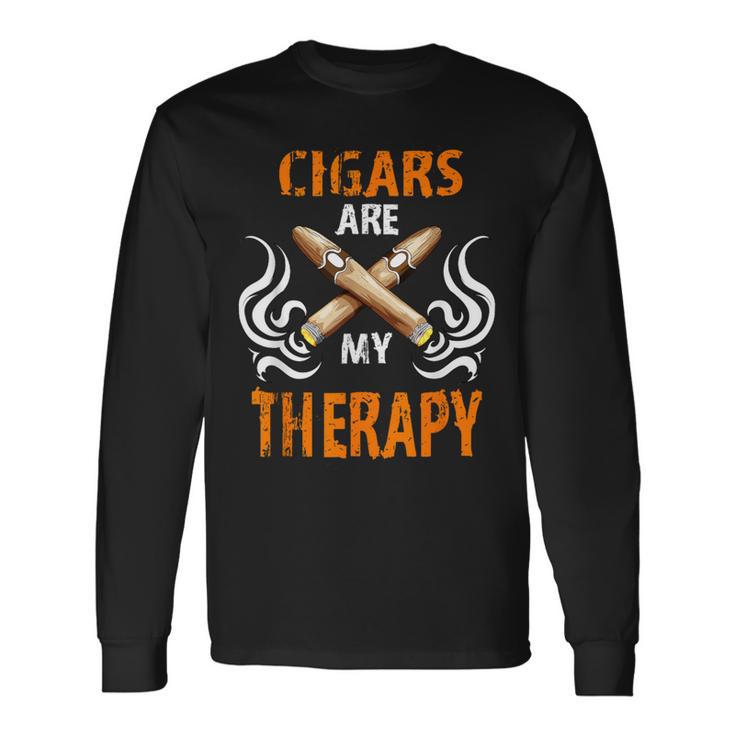 Cigars Are My Therapy Smoker Saying Cigar Smoke Tobacco Langarmshirts Geschenkideen