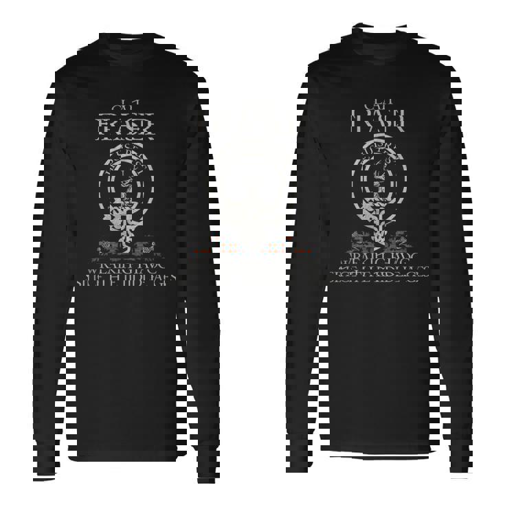 Clan Fraser Of Lovat Tartan Crest Thistle Vintage Long Sleeve T-Shirt