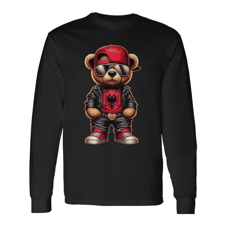 Cool Albanian Teddy Bear Albania Flag Outfit Street Langarmshirts Geschenkideen