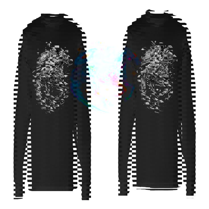 Cool Galaxy Jockey Astronaute Sur Les Courses Hippiques T-shirt à manches longues