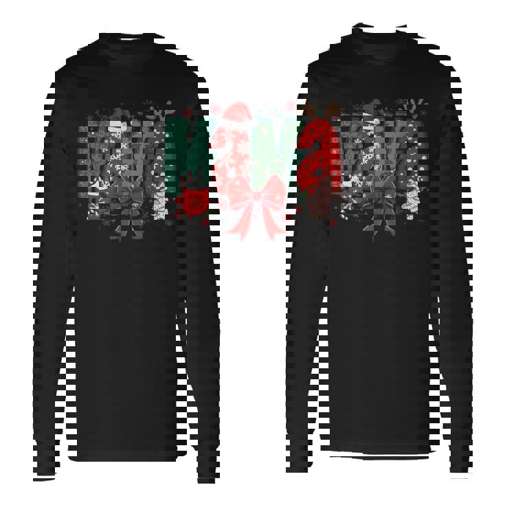 Coquette Bow Christmas Mama Candy Cane Santa Hot Cocoa Mom Premium Long Sleeve T-Shirt