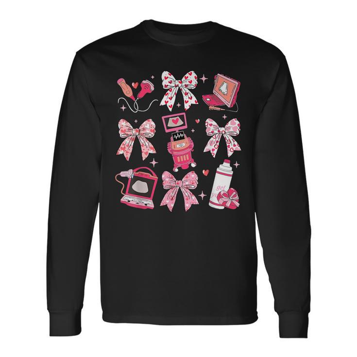 Coquette Bow Sonographer Valentine Ultrasound Tech Ob Tech Long Sleeve T-Shirt