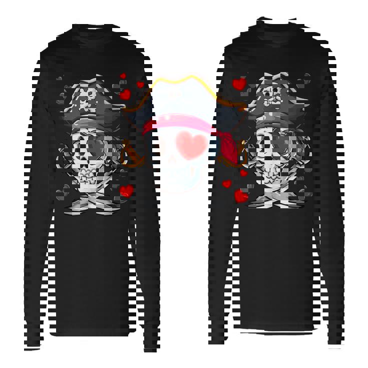 Corazones De Sanalentín Con Forma De Calavera De Pirata Lindos Corazones Familiares Y Niños Pequeños Camiseta de manga larga