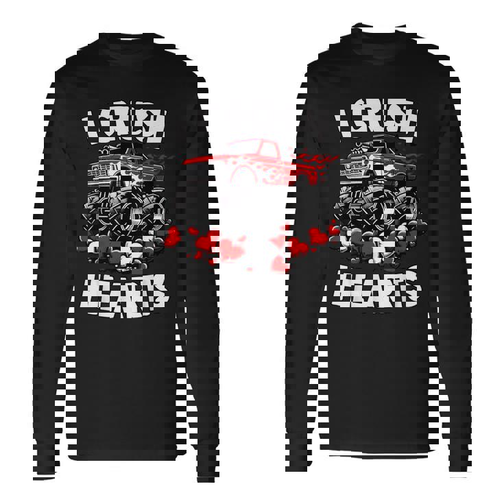I Crush Hearts Valentines Day Monster Truck Boys Toddler Long Sleeve T-Shirt