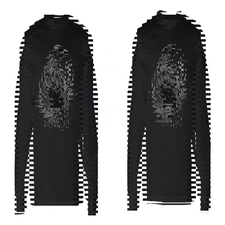 Cuervo Negro Gótico Con Estampado De Cuervo Camiseta de manga larga