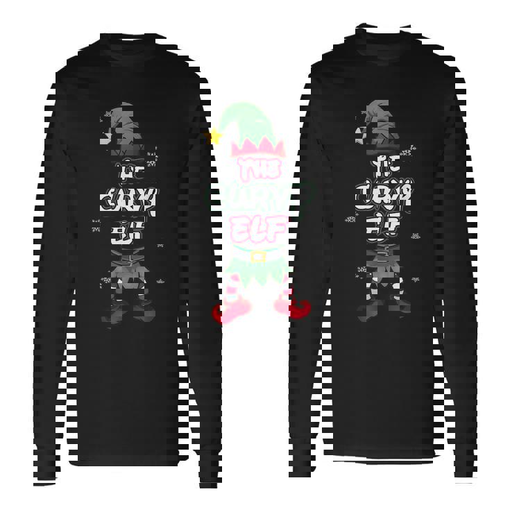 Curvy Elf Christmas Pajamas Pjs Matching Family Group Long Sleeve T-Shirt