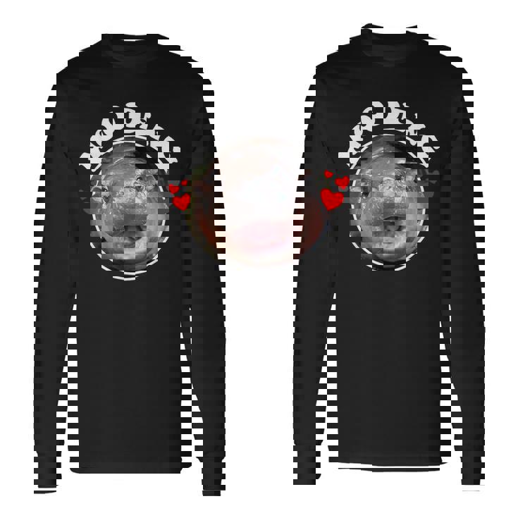 Cute Baby Hippo Moo Deng Bouncy Pig In Thai Hippopotamus Long Sleeve T-Shirt