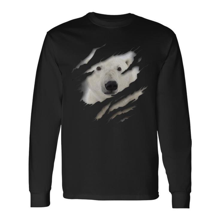 Cute Polar Bear Face Animal Rider Polar Bear Ripped Langarmshirts Geschenkideen