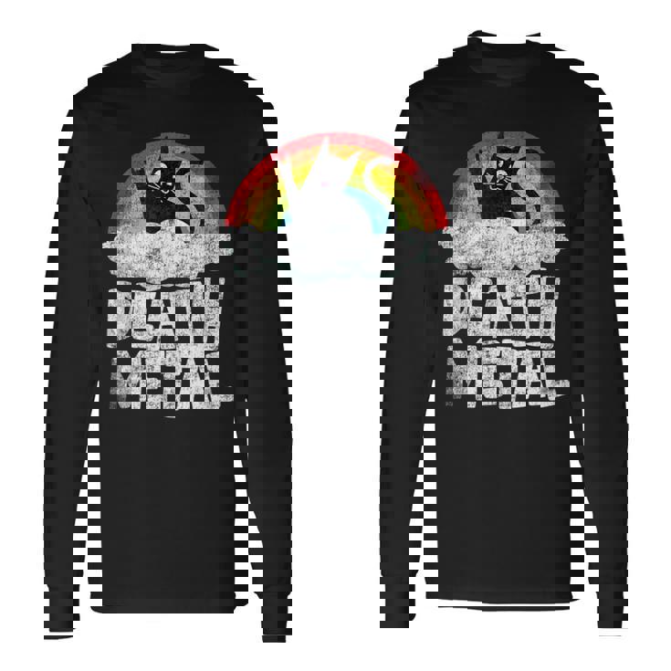 Death Metal Gato Retro Arco Iris Metalfan Heavy Metal Sin Mangas Camiseta de manga larga Ideas de regalos