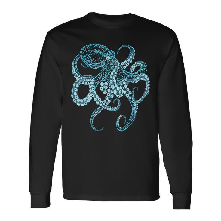 Deep Sea Blue Octopus In Combat Posture Langarmshirts Geschenkideen