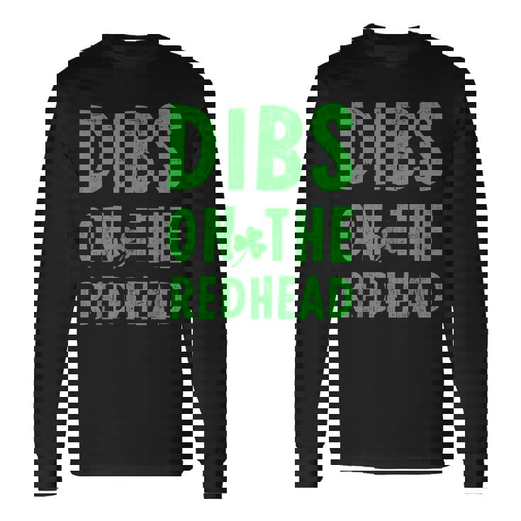Dibs On The Redhead St Patrick's Day -Adults Sleeveless Modern Straight Fit Black Long Sleeve T-Shirt