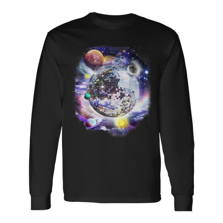 Disco Ball In Space Galaxy Club Retro Langarmshirts Geschenkideen