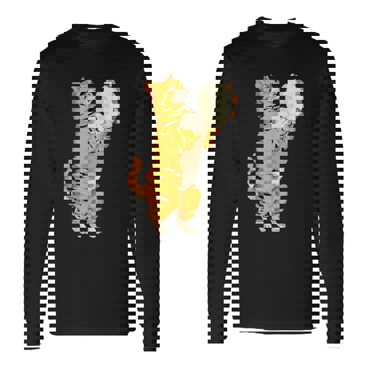 Divertido Gato Jugando Pandereta Regalo Lindo Gatito Músico Fan Camiseta de manga larga