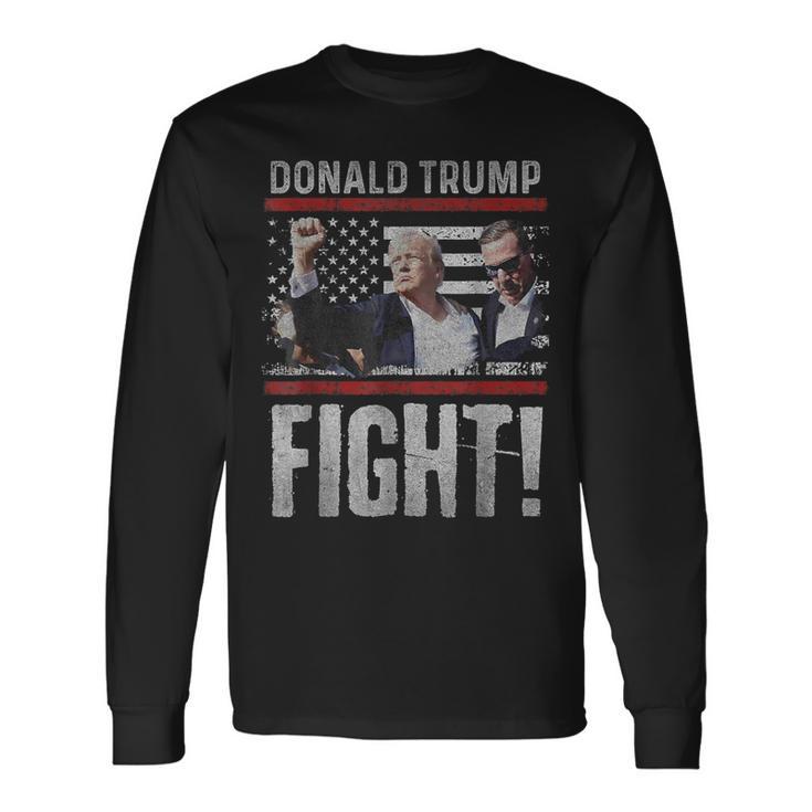 Donald Trump Fist Pump We Fight American Flag Trump 2024 Langarmshirts Geschenkideen