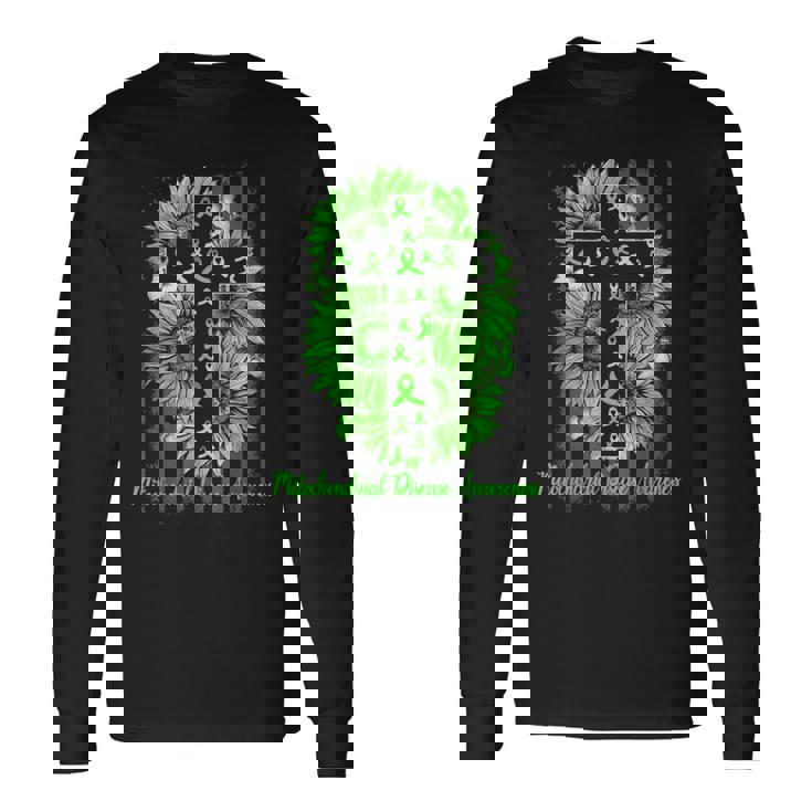 Drapeau Américain De Sensibilisation Aux Maladies Mitochondriales Tournesol T-shirt à manches longues