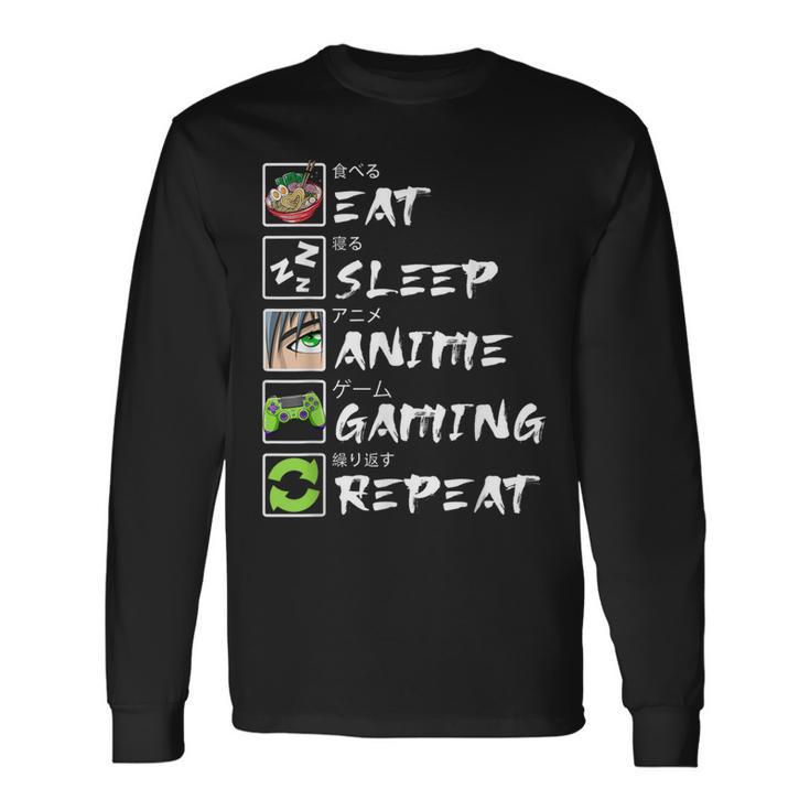 Eat Sleep Anime Gaming Repeat Japan Kawaii Manga Anime Long Sleeve T-Shirt