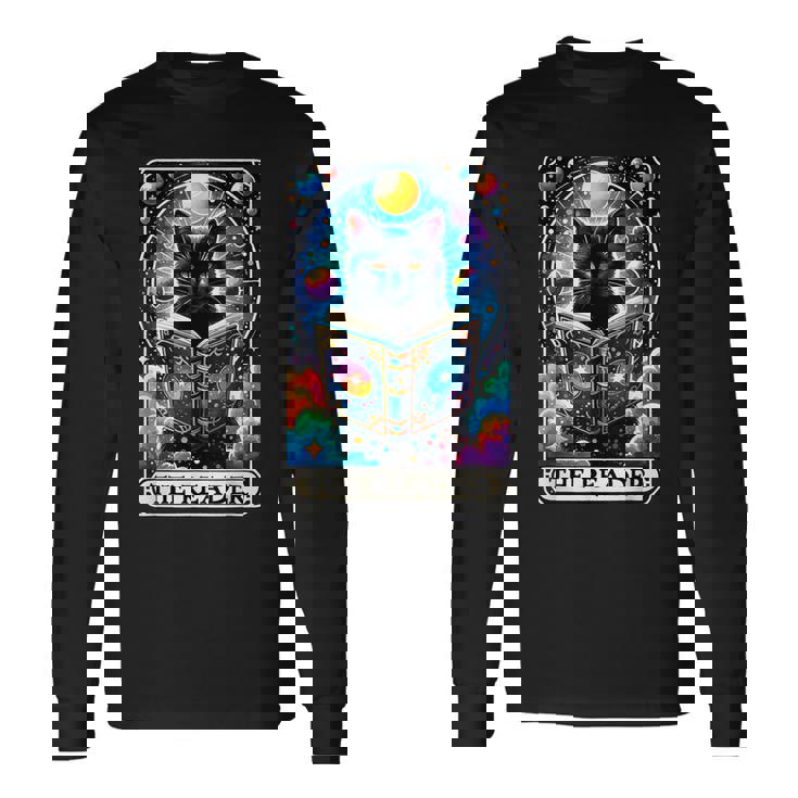 El Lector Tarot Card Cat Libros Amantes Camiseta de manga larga