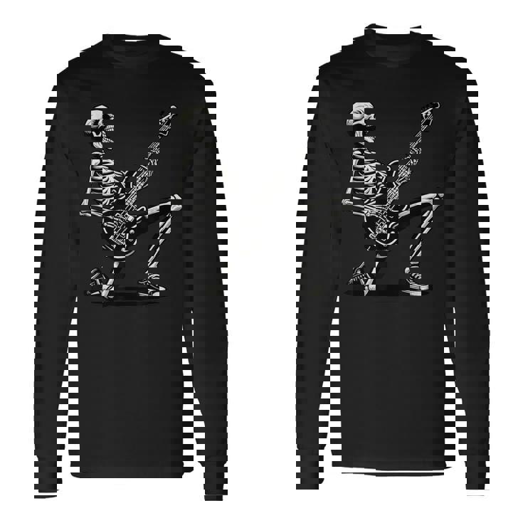 Esqueleto Tocando Guitarra Amante De La Música Rock And Roll Band Camiseta de manga larga