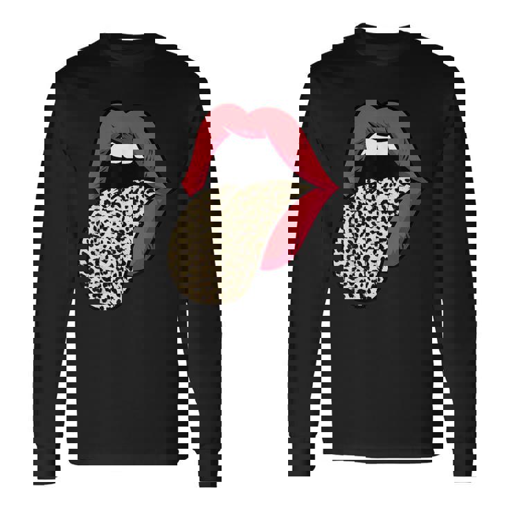 Estampado De Leopardo Labios Rojos Sexy Cheetah Leopard Print Labios Rojos Camiseta de manga larga