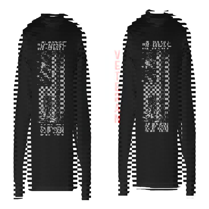 My Favorite Veteran Is My Son Us Flag Retro Veteran Day Long Sleeve T-Shirt