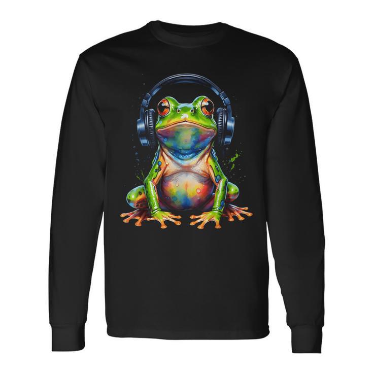 Frog Headphones Colourful Animal Print Langarmshirts Geschenkideen