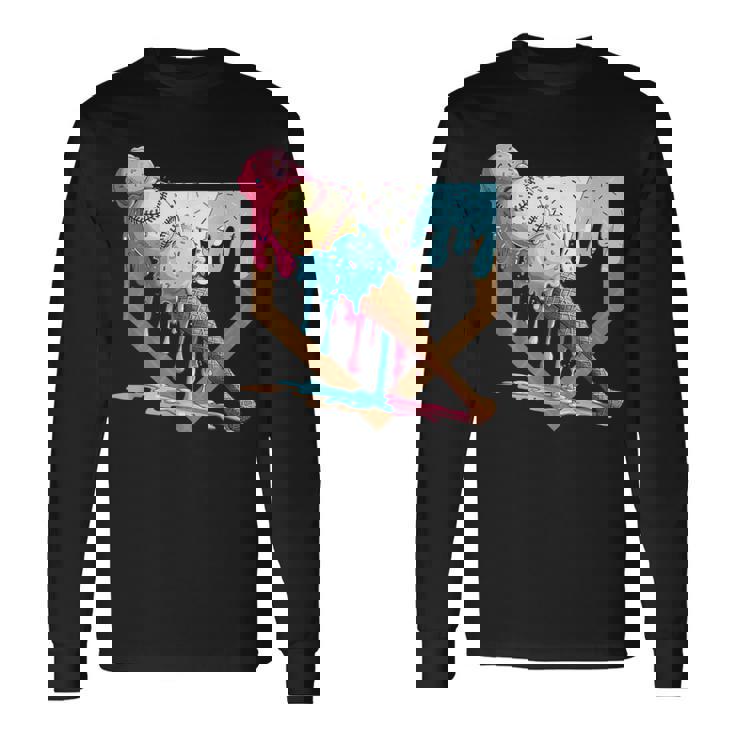 Baseball Ice Cream Dripping Baseball Home Plate Drip Long Sleeve T-Shirt