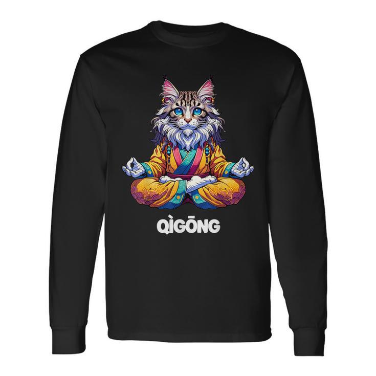 Cat Maine Coon Meditation Practice Qigong Chi Energy Langarmshirts Geschenkideen