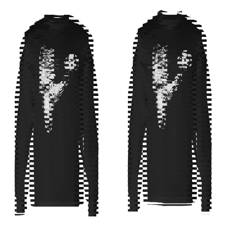 Cat Soccer Ball Graphic Long Sleeve T-Shirt