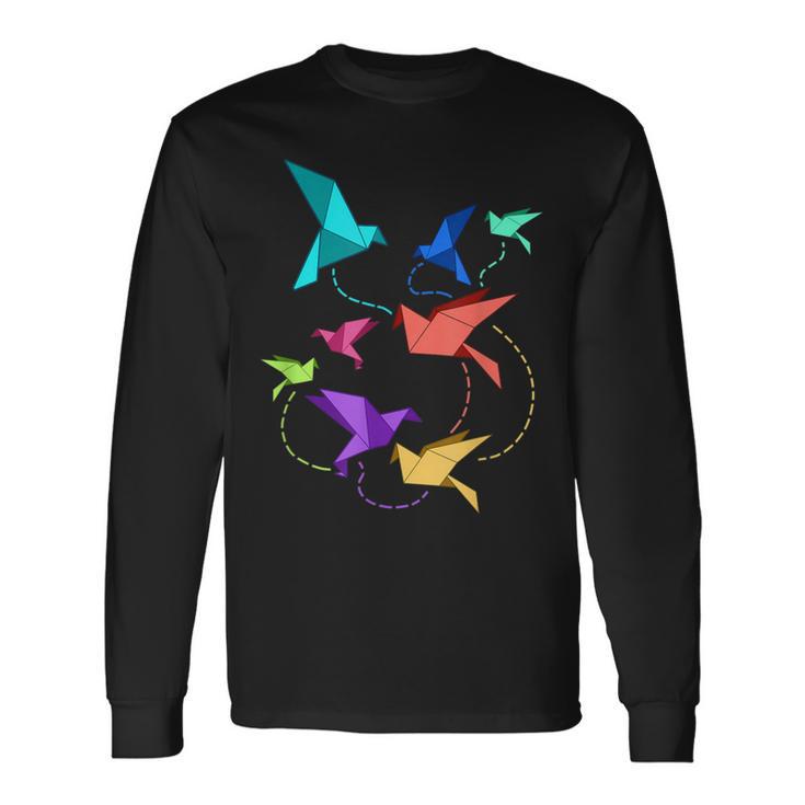 Origami Birds Pleated Kirigami Paper Crane Bird Langarmshirts Geschenkideen